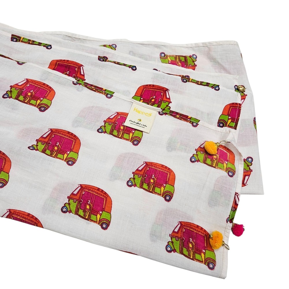 Happees Handcrafted Auto Rickshaw Scarf Pom Poms Bells Lightweight Bug Van Boho‎